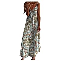 Maxi Dresses for Women 2024 Spring Summer Trendy Graphic Sundress Casual V Neck Flowy Boho Beach Vacation Dress