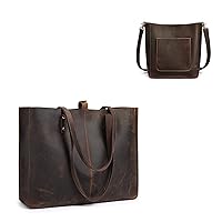 S-ZONE Women Genuine Leather Tote Bag Shoulder Handbag Bundle with Bucket Crossbody Purse