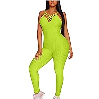 Women's Workout Jumpsuit One Piece Tank Top Athletic Exercise Yoga Leggings Spaghetti Strap Workout Gym Romper