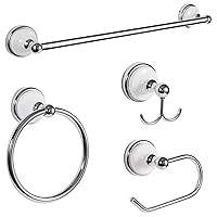Design House 188508 Savannah 4-Piece Bathroom Hardware Accessory Kit with Towel Bar, Towel Ring, Toilet Paper Holder, and Robe Hook, Polished Chrome and White