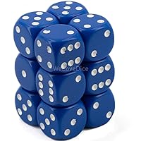 Chessex DND Dice Set D&D Dice-16mm Opaque Blue and White Plastic Polyhedral Dice Set-Dungeons and Dragons Dice Includes 12 Dice – D6,CHX25606