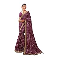 Indian Wedding Organza Silk woman's Party Designer border Sari saree blouse 7699