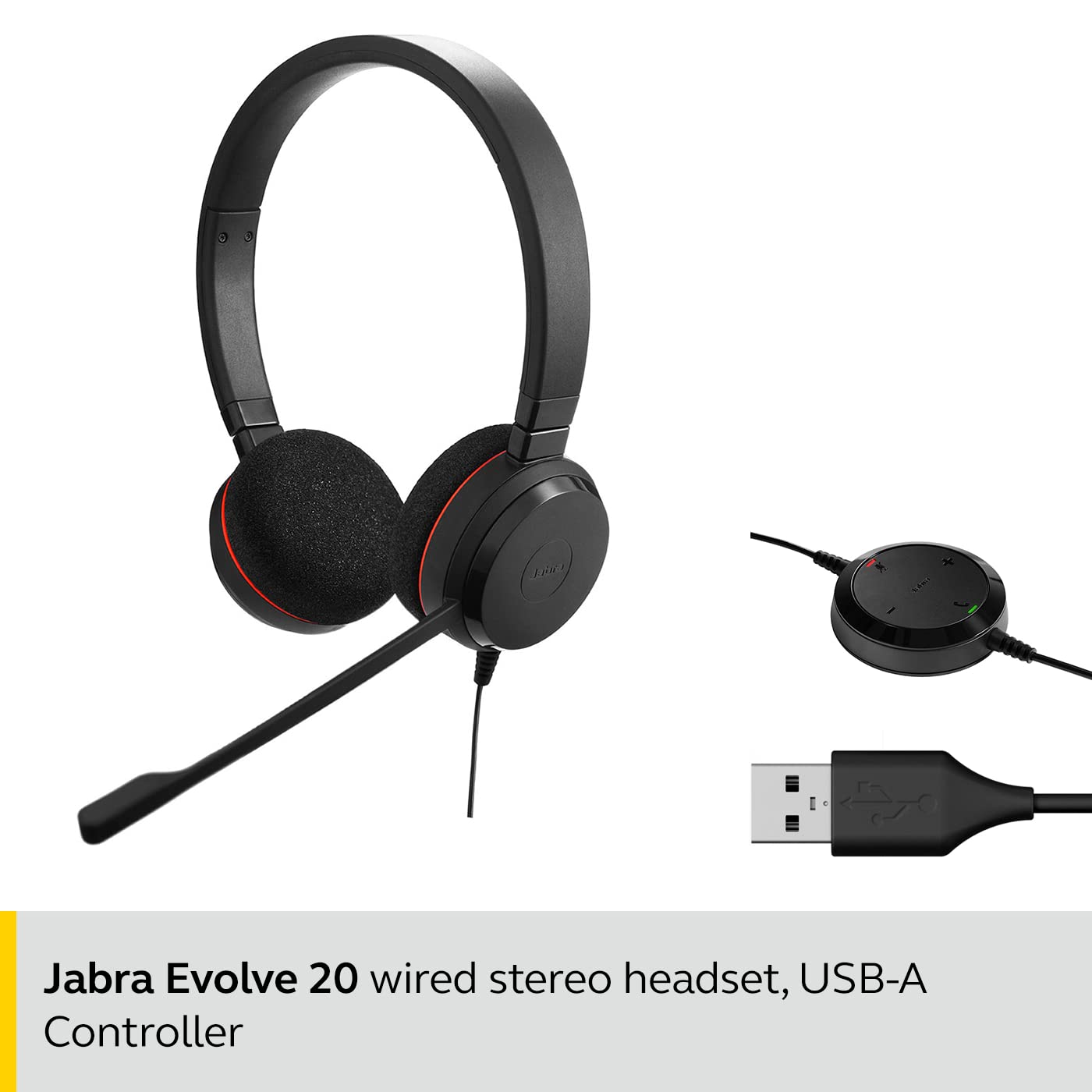 Jabra Evolve 20 UC Wired Headset, Stereo Professional Telephone Headphones for Greater Productivity, Superior Sound for Calls and Music, USB Connection, All Day Comfort Design