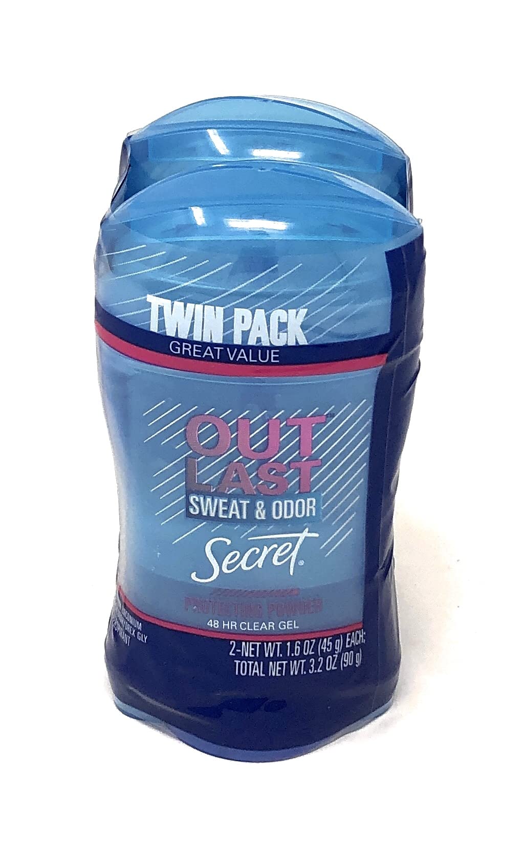 Secret OutLast Sweat & Odor, Clear Gel, Antiperspirant & Deodorant, Protecting Powder scent, 1.6oz Twin Pack