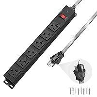 20 Amp Power Strip with 5-20P/T- Plug, Heavy Duty High Amp Metal Surge Protector, Mountable Industrial Power Strip with 6AC Outlets(5-20R) and Circuit Breaker, 6FT 12AWG Extension Cord