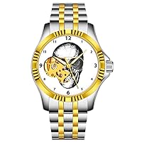 Men's Luxury Automatic Mechanical Watch, Waterproof Watch Automatic Fashion Wrist Watch 007. Chill Skull Vintage Sunglasses Dial Outdoor Business Style,Gift(Gold), sliver