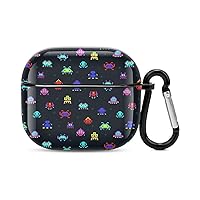 Space Invaders Argyle Pattern Case Cover Compatible with Airpods 3rd Generation Funny Print Skin Hard Protector with Keychain