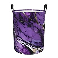 marble purple Round waterproof laundry basket,foldable storage basket,laundry Hampers with handle,suitable toy storage