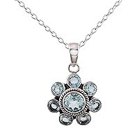 NOVICA Handmade .925 Sterling Silver Blue Topaz Pendant Necklace from India Birthstone 'Morning Glitter'