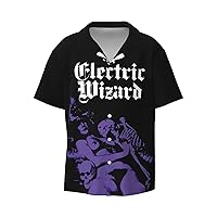 Electric Wizard Mens Fashion Hawaiian T Shirt Funny Button Down Clothes Short Sleeve Tops