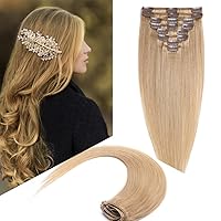 Hairro Clip in Hair Extensions Real Human Hair 20 Inch 8 Pieces 18 Clips Natural Hair Clip on Extensions #27 Dark Blonde Long Straight Clip in Real Hairpieces for Women
