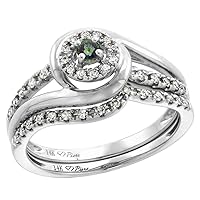 14k White Gold Genuine Diamond & Color Gem Halo Engagement Ring Set 2 Piece Round Brilliant cut, size5-10