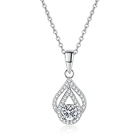 Hollow-Out Teardrop 0.3ct Moissanite 925 Silver Platinum Plated Necklace 40+5cm NX095