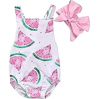 Baby Girl One Piece Outfits Newborn Bodysuit Sleeveless Romper Watermelon Print Clothes with Headband