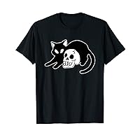 Cute Black Cat with Skull Happy Halloween T-Shirt
