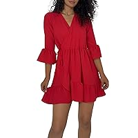 Dress for Women's | Short Sleeve V Neck Ruffled Wrap Casual Dresses | Spring Women Outfits