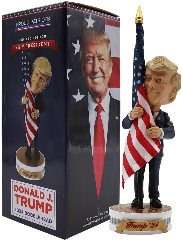 Proud Patriots Donald Trump Bobblehead | (Trump Holding American Flag - Cloth Flag Included)