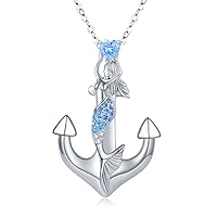 Cuoka Mermaid Necklace 925 Sterling Silver Nautical Mermaid Pendant,Summer Beach Theme Necklace,Cubic Zirconia Mermaid Jewelry Graduate Gifts for Women Girls