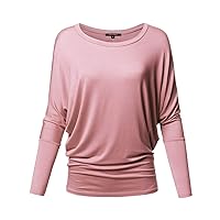 Women's Casual Solid Boat Neck Long Dolman Sleeve Top - Made in USA