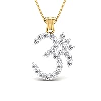 SwaraEcom 14K Yellow Gold Plated Round AAA Cubic Zirconia Om Aum Hindu Symbol Pendant