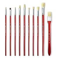 XDT#989 Artist Paint Brush 10 Piece Set Nylon & Hog Hair Extra Long Handle #1#2#3#4#5#6#7#8#9#10, Paint Brush for Acrylic & Oil & Watercolor Painting