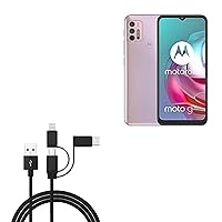 BoxWave Cable Compatible with Motorola Moto G60 - AllCharge 3-in-1 Cable for Motorola Moto G60 - Jet Black