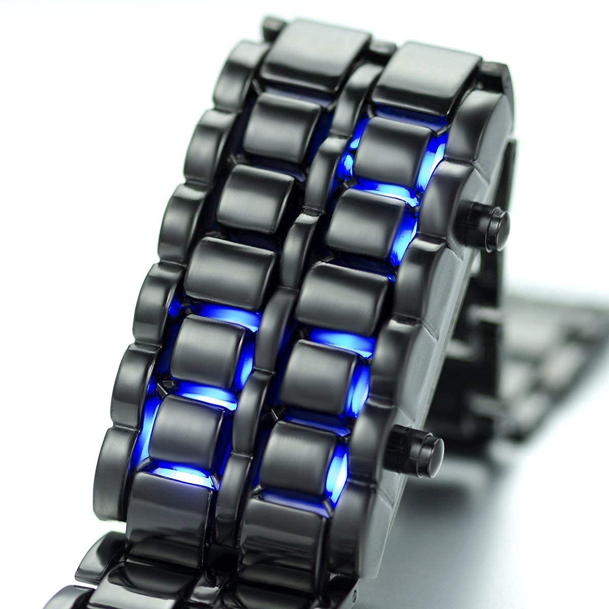 BESTKANG Luxury Men’s and Women's Stainless Steel Bracelet Watches Blue LED Lamp Black Volcanic Lava Style Fashion Casual Sports Watch