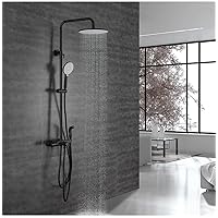 Thermostatic Shower Faucets Set Black Wall Mounted Rain Shower Faucet with Bidet Spray Bath Mixer Tap Hot Cold-Black