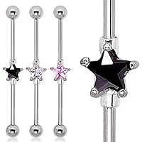 WildKlass Jewelry 316L Surgical Steel Prong Set Star CZ Industrial Barbell (Sold Individually)