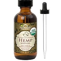 Hemp Seed Oil, Certified Organic, Pure & Natural, Cold Pressed Virgin, Unrefined, Amber Glass Bottle with Glass Eye Dropper for Easy Application (2 oz (56 ml))