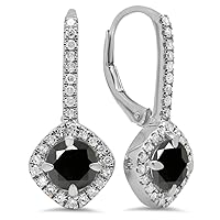 Dazzlingrock Collection 14K Ladies Halo Style Hoop Earrings, White Gold