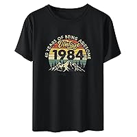 Vintage 1984 Vintage Shirt Tops for Women 40Th Birthday Gifts T Shirts 1984 40th Birthday Party Ideas Tee Shirts