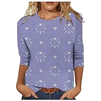 Valentine's Day Love Printed 3/4 Sleeve Tops for Womens Seven-Quarter Sleeve Pullover T Shirts Tees Blouses Sweatshirts