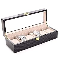 Watch Display Storage Box Watch Box 6 Carbon Fiber Pattern Spray Paint Glass Packaging Wooden Watch Box with Glass Top and Removal Storage Pillows