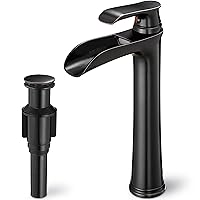 Vintage Oil Rubbed Bronze Waterfall Faucet for Bathroom Sink - Single Handle, 11 Inches Tall, 3-Layer Metal Filter, Anti-rust Brass Body, Easy Installation