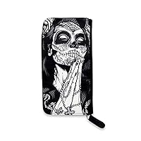 Gypsy Rose Women's Zip Around Clutch Wallet | Day of the Dead Goth Gothic Rockabilly Dia De Los Muertos Sugar Skull Print