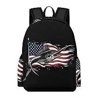 American Flag Marlin Backpack Printed Laptop Backpack Casual Shoulder Bag Business Bags for Women Men