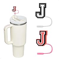Letter Straw Cover for Stanley Cup 30＆40 oz, 2PCS Straw Topper for Stanley Tumbler, 10 mm Straw Cap for Stanley Accessories, Letter Personality Name ID Straw Lid for Stanley (J)