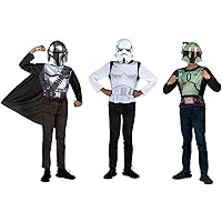 STAR WARS THE MANDALORIAN OFFICIAL CHILD DRESS-UP BOX SET – Costume Tops and Molded Masks of The Mandalorian, Boba Fett and Stormtrooper - Size Medium