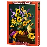 1500 Piece Jigsaw Puzzles, Autumn Treasures, Still Nature Puzzle, Sunflowers in a vase, Adult Puzzle, Castorland C-152063-2
