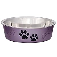 Loving Pets - Bella Bowls - Dog Food Water Bowl No Tip Stainless Steel Pet Bowl No Skid Spill Proof (Medium, Grape Purple)