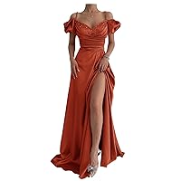 Tsbridal Gorgeous Spaghetti Straps Pleated Slit Prom Dresses with Beads Long 2024 Satin Formal Evening Gowns