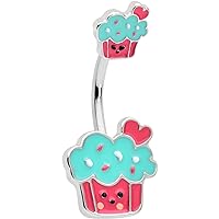 Body Candy Womens 316L Steel Navel Ring Piercing Sweet Happy Cupcake Double Mount Belly Button Ring