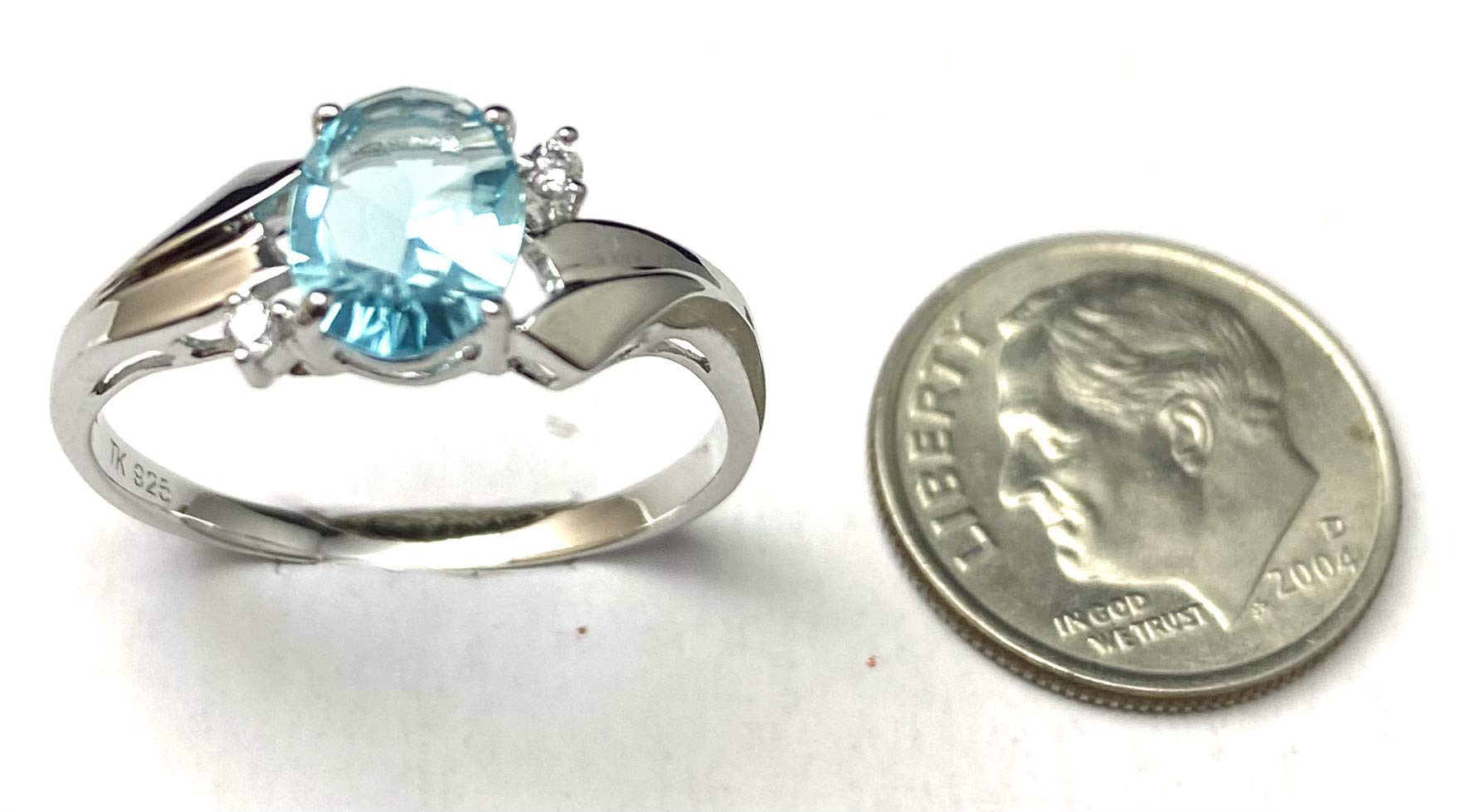 R1165B7 Classic Mt St Helens Blue Helenite Oval Shape (6x8mm) Sterling Silver Ring Size 7