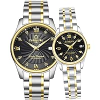Carnival Mechanical Couple Watches Men and Women His or Hers Gift Set of 2 (Gold Black)