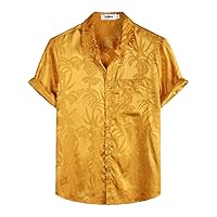 VATPAVE Mens Summer Jacquard Regular Fit Shirts Casual Button Down Short Sleeve Beach Tops with Pocket