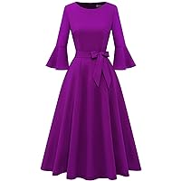 HomRain Women's Elegant Bell Sleeve Cocktail Party Dresses for Wedding Guest Fit and Flare Modest Church Midi Evening Dress
