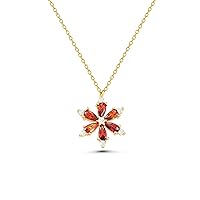 14K Real Gold Ruby Necklace, Minimalist Gold Flower Ruby Pendant, Dainty initial Ruby Pendant