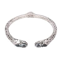 NOVICA Handmade Blue Topaz Cuff Bracelet from Bali .925 Sterling Silver Indonesia Gemstone [6 in L (end to End) x 0.4 in W] 'Elephant's Treasure'