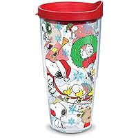 Peanuts Christmas Collage Made in USA Double Walled Insulated Tumbler Travel Cup Keeps Drinks Cold & Hot, 24oz, Classic